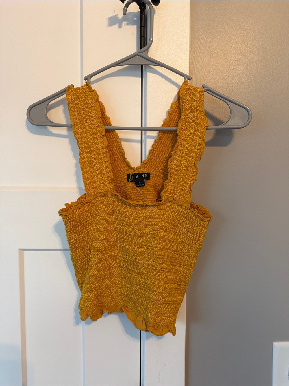 Timing Mustard Yellow Knit Ruffle Cropped Tank